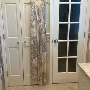 Beige Print XS light Summer Maxi Dress